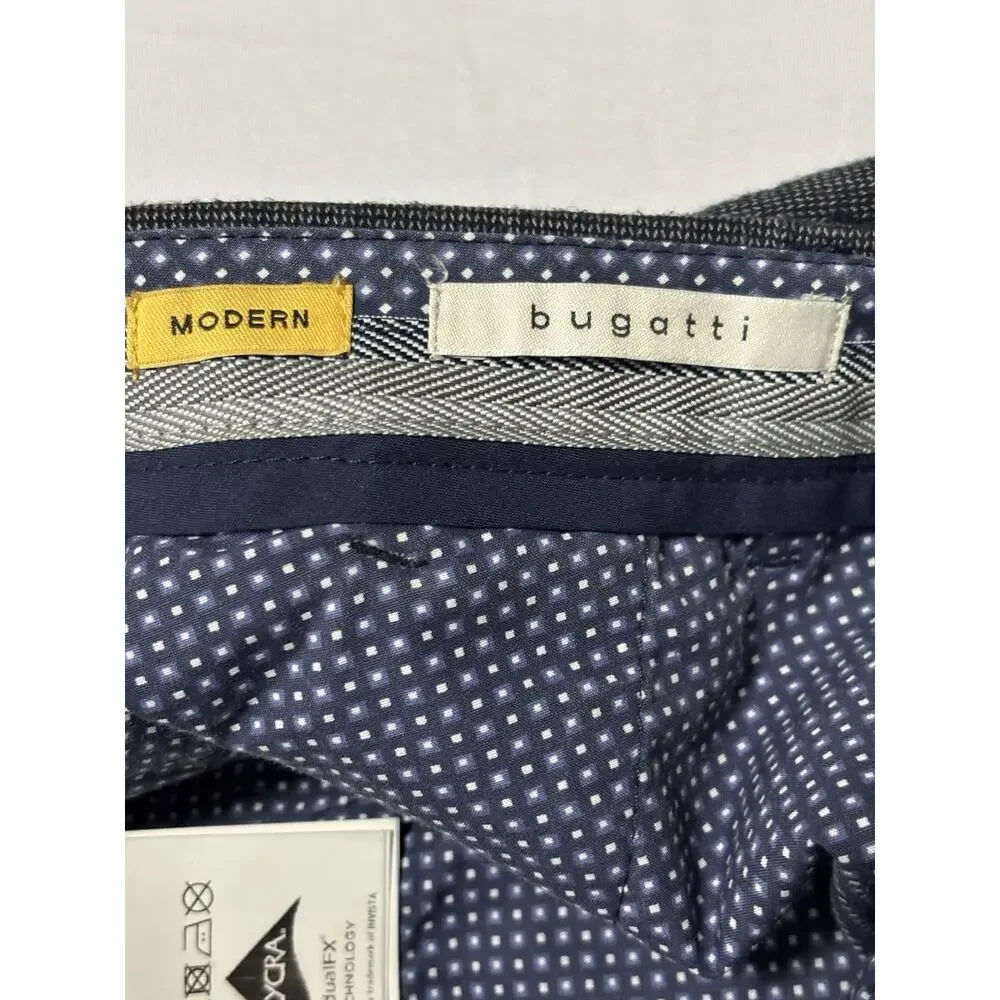 Bugatti Mens Modern Dress Pants 34X32 Blue Slim Fit Straight Leg Business Office